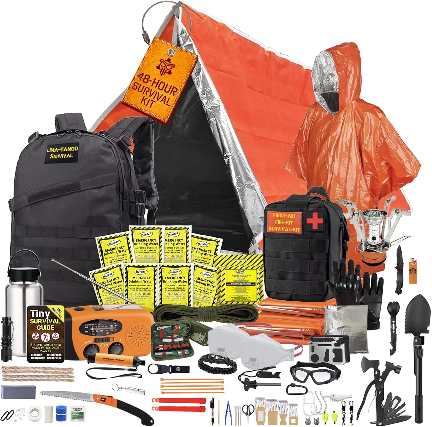 48 Hour Survival Kit - 228 Pieces Survival Gear and Supplies, 45L Go Bag Emergency Backpack, First Aid, Water Filter, Food, Tools, Tent, Camping Essentials, Emergency Preparedness - THE Solo