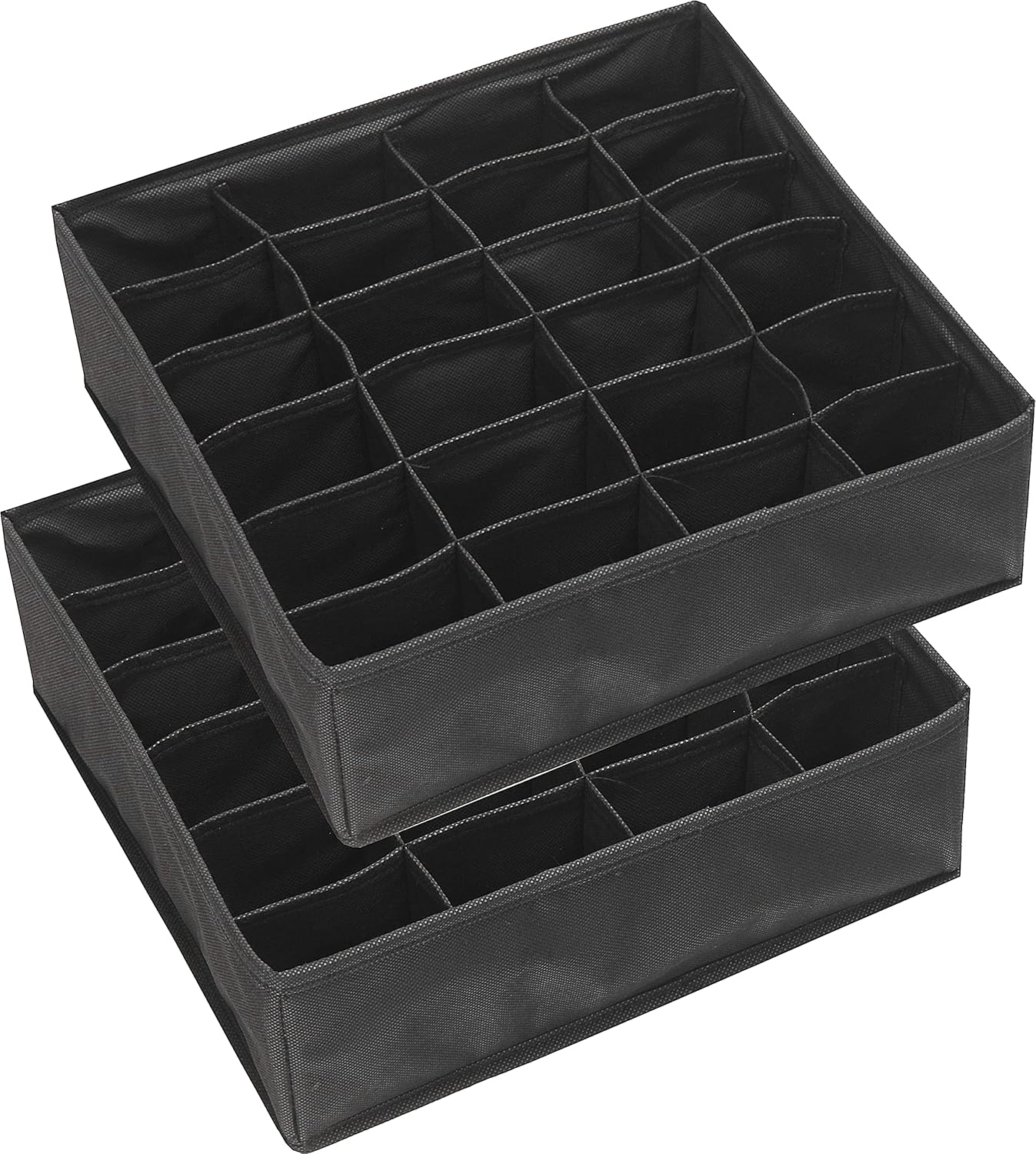 Simple Houseware 2 Pack Closet Socks Organizer, 24 Cell Drawer Divider, Black