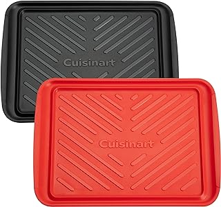 Cuisinart Grilling Prep & Serve Trays, 17x10.5 inch BBQ Trays Safe for Food Handling, 2 Dishwasher Safe Nesting Trays Black & Red, Perfect Grilling Tray for Cooked & Raw Meat, Fits 6 Burgers