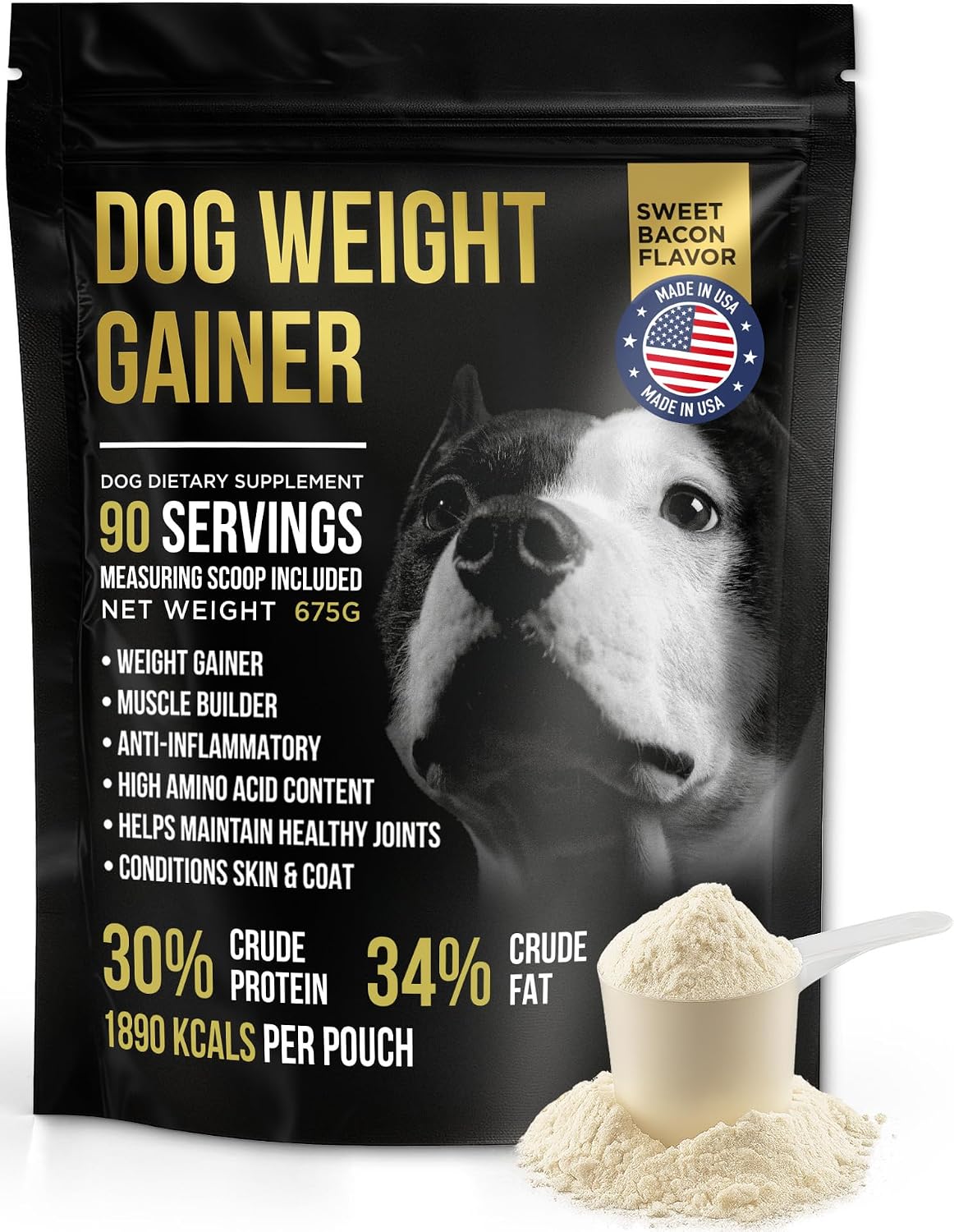 Dog Weight Gainer 90 Servings - High Calorie Supplement for Dogs - Weight Gain Supplements for Dogs - Dog Protein Powder & Muscle Builder - (1.5 lbs) Made in USA.