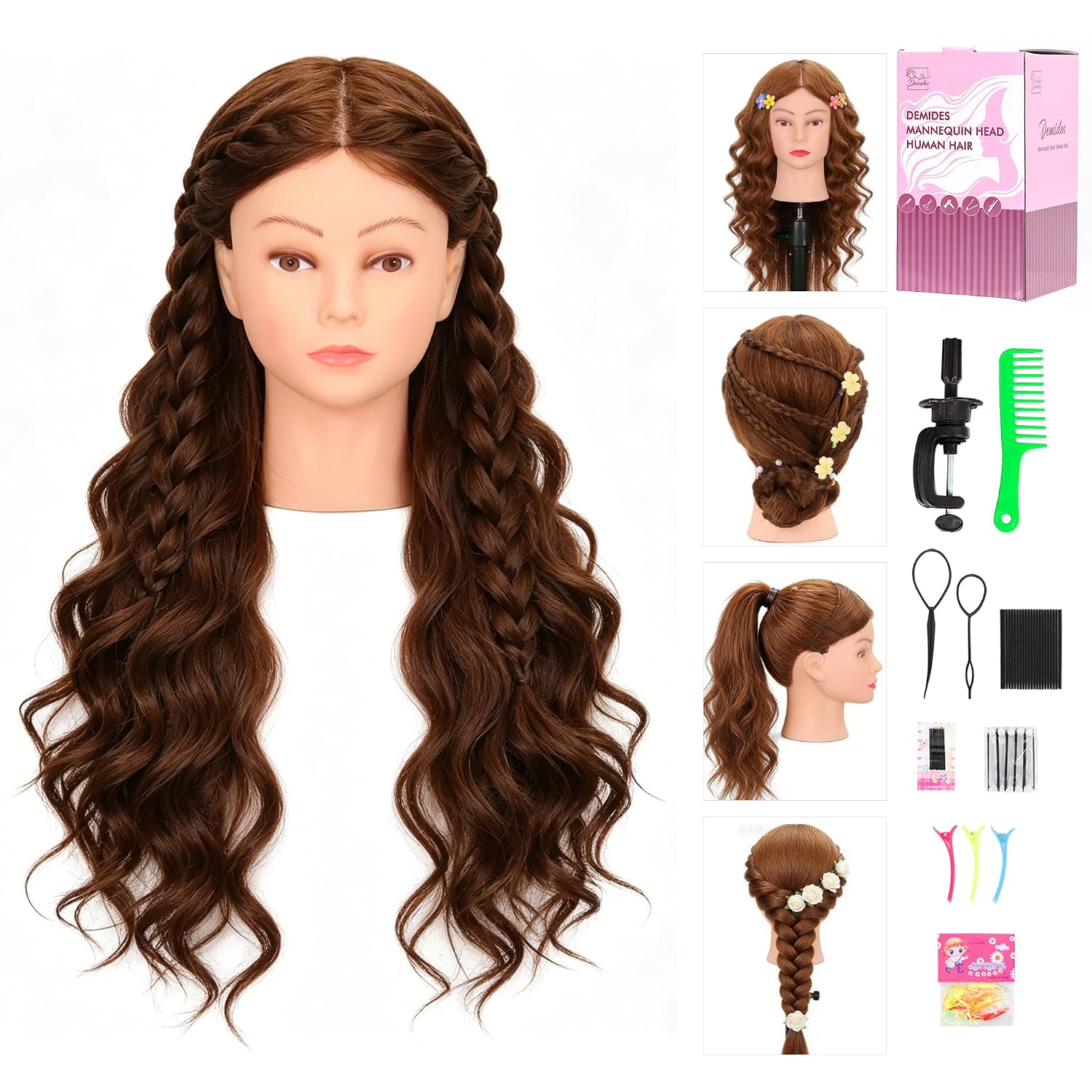 100% Human Hair Mannequin Head, Cosmetology Training 24-26"