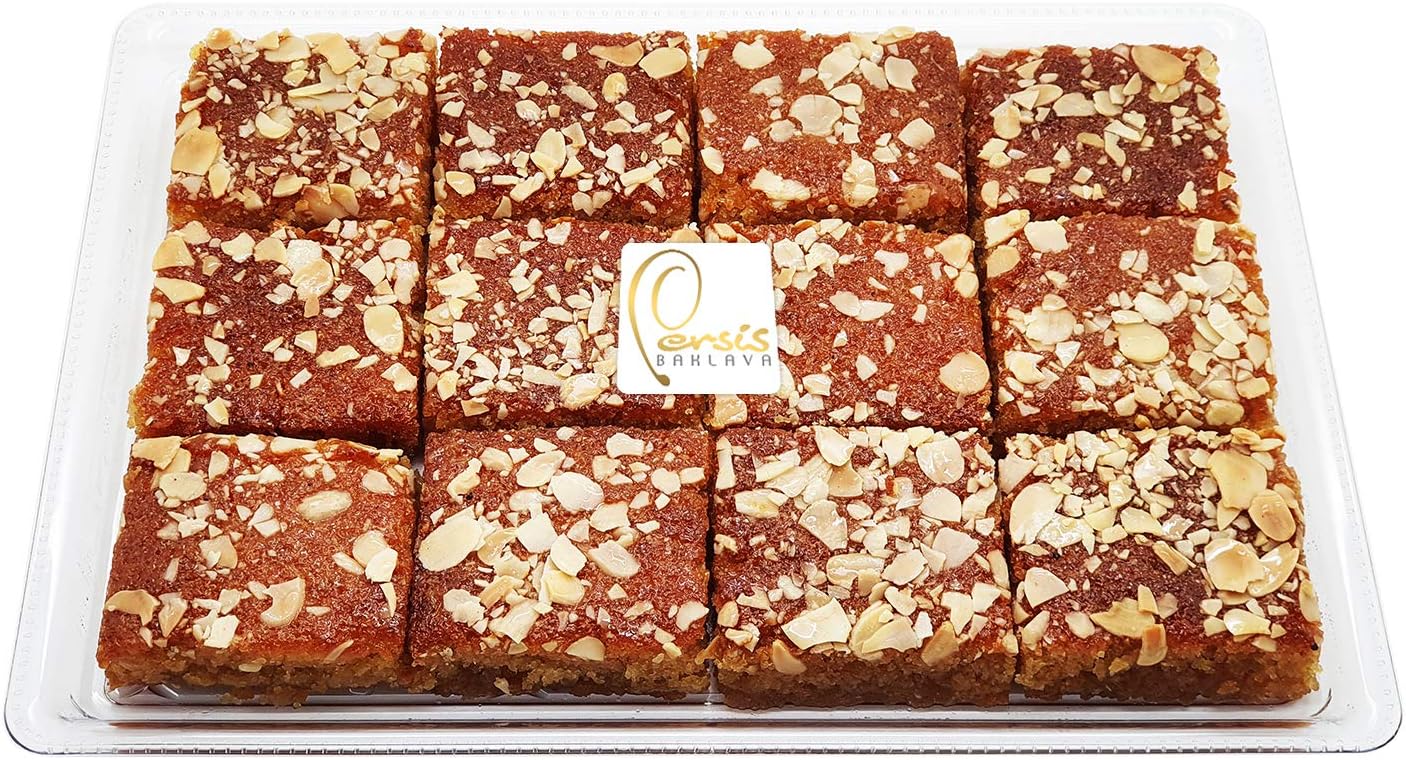 Persis Premium Baklava Semolina Cake with Almond Flakes - 12 Large Pieces (1kg)