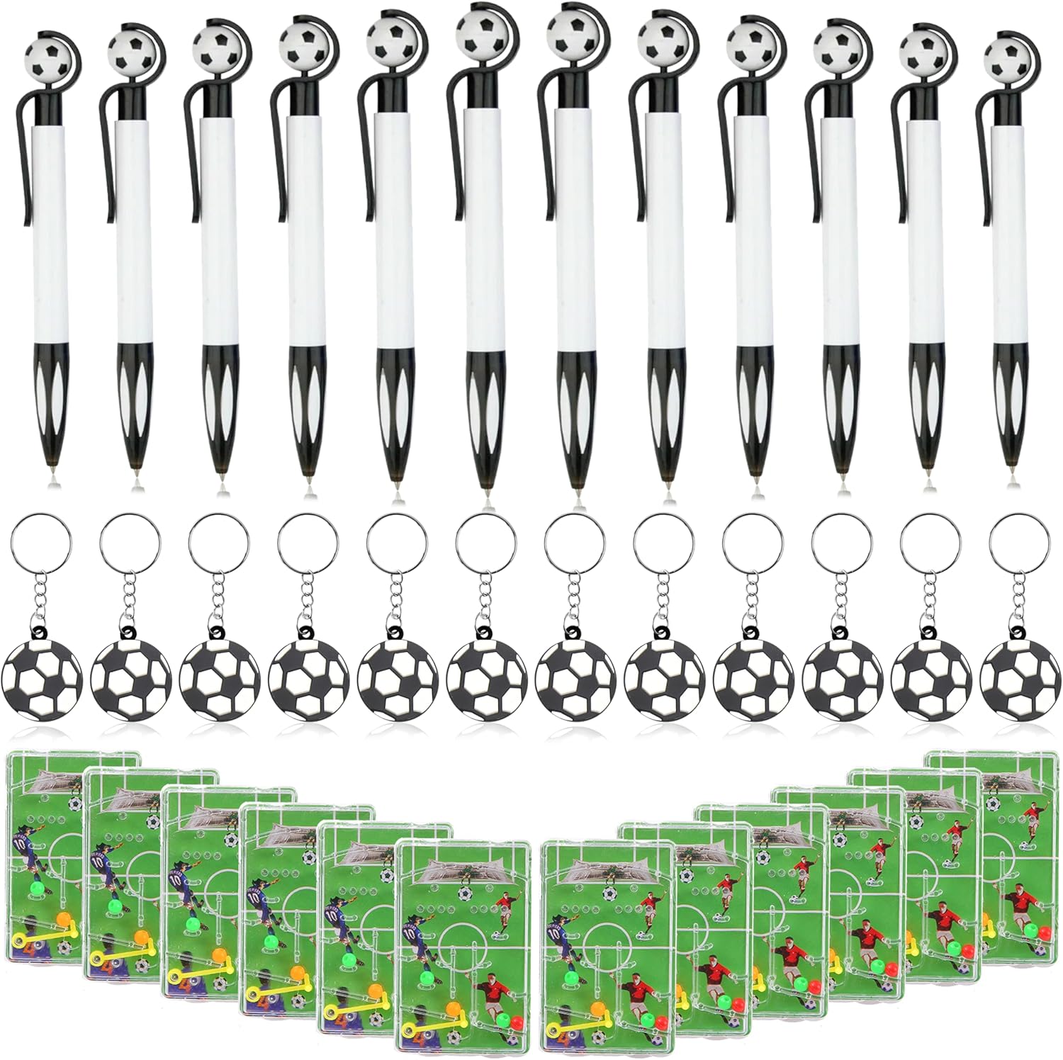 Soccer Party Favor Set - 36PCS Soccer Party Favours with Pens Keychain Pinball Disks, Football Themed Goodie Bags Stuffer Fillers, Football Sport Birthday Gift for Class Rewards School Supplies