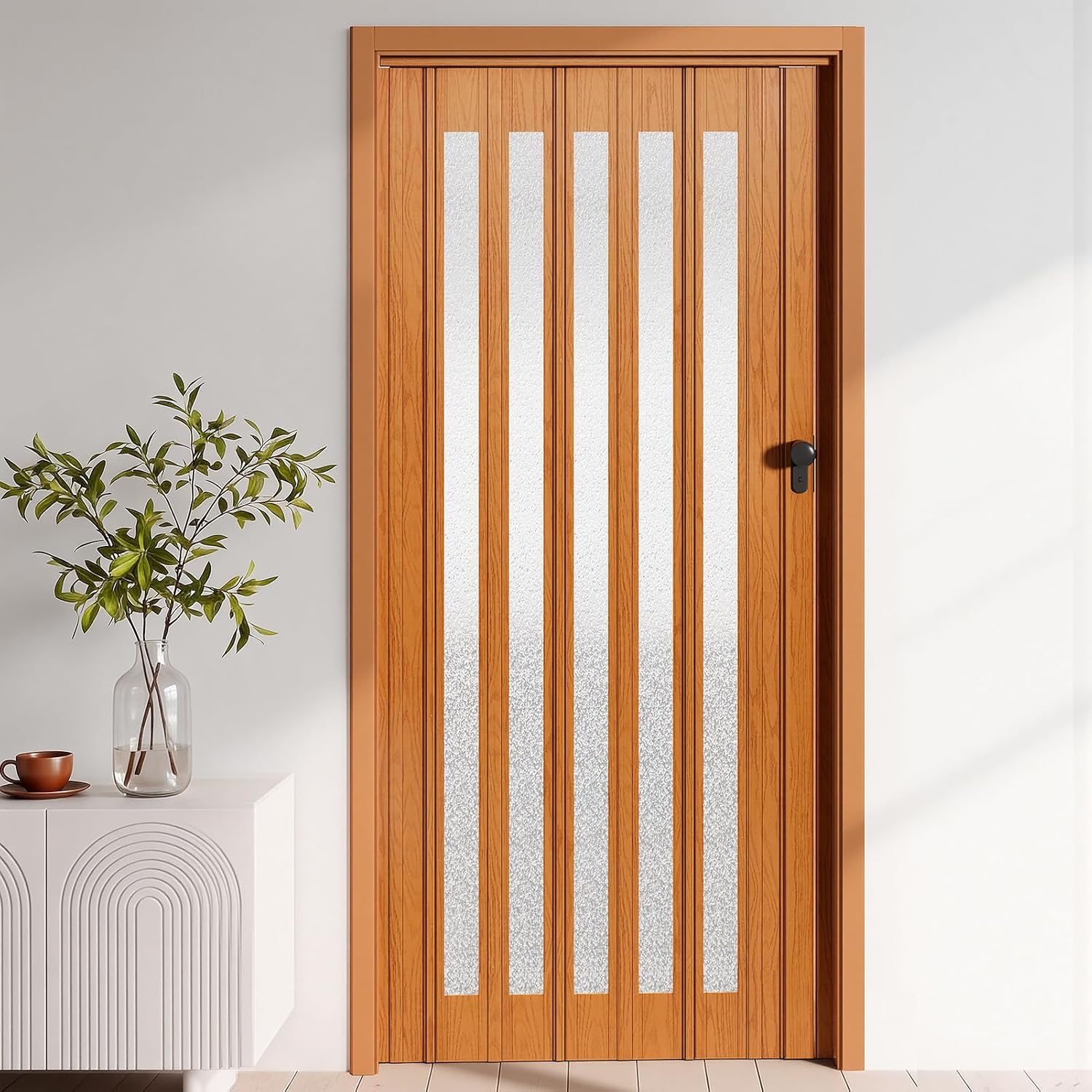 INMOZATA Folding Door PVC Plastic Internal Doors Sliding Concertina Door Panel Divider (Natural, 10mm)