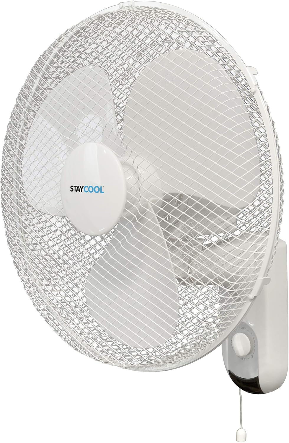 STAYCOOL 16in / 40cm Wall Fan / 3 Speed Settings / 70 Degree Oscillation / Vertical Tilt / Pull Cord Operation / 45w / Quiet Motor / Easy Installation / Safety Grill / Wall Mountable / F1421WH / White