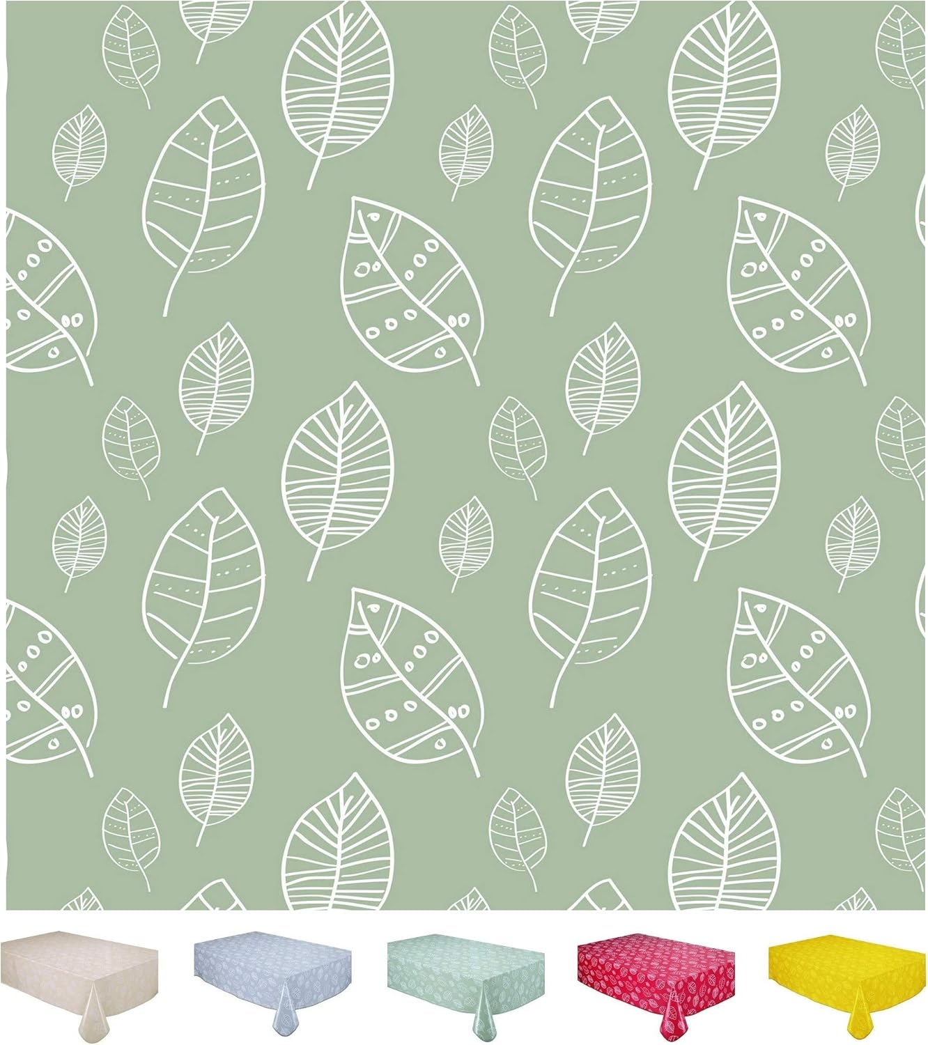 Home Direct Large Rectangular Oilcloth PVC Wipe Clean Tablecloth 140cm x 240cm 55x94 Leaves Sage Green