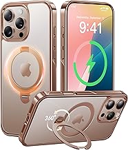 CASEKOO Desert Titanium for iPhone 16 Pro Case with 360° Spin Magnetic Stand [Compatible with Magsafe][16FT Military Protection] Slim for iPhone 16 Pro Case Ring Kickstand 6.3'', Rose Gold