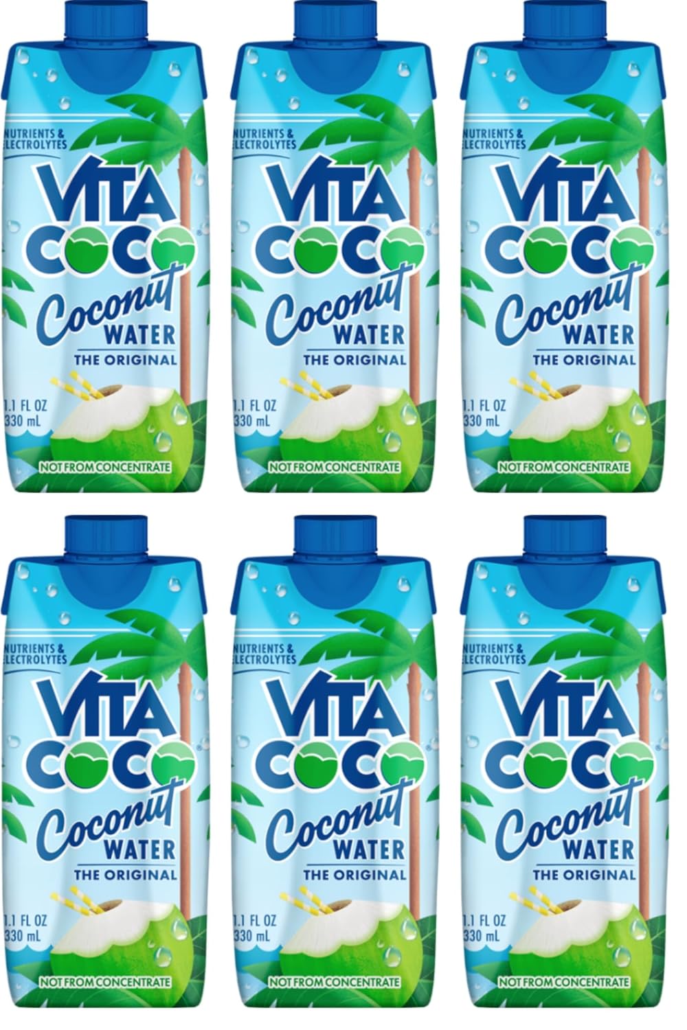 Coconut Water, Original Natural Hydrating Electrolyte Beverage, 11.1 fl oz, 6 Count - Ideal for Halloween Baskets, Healthy Drinks, Pantry Staples - Comes in ComboCreations Box