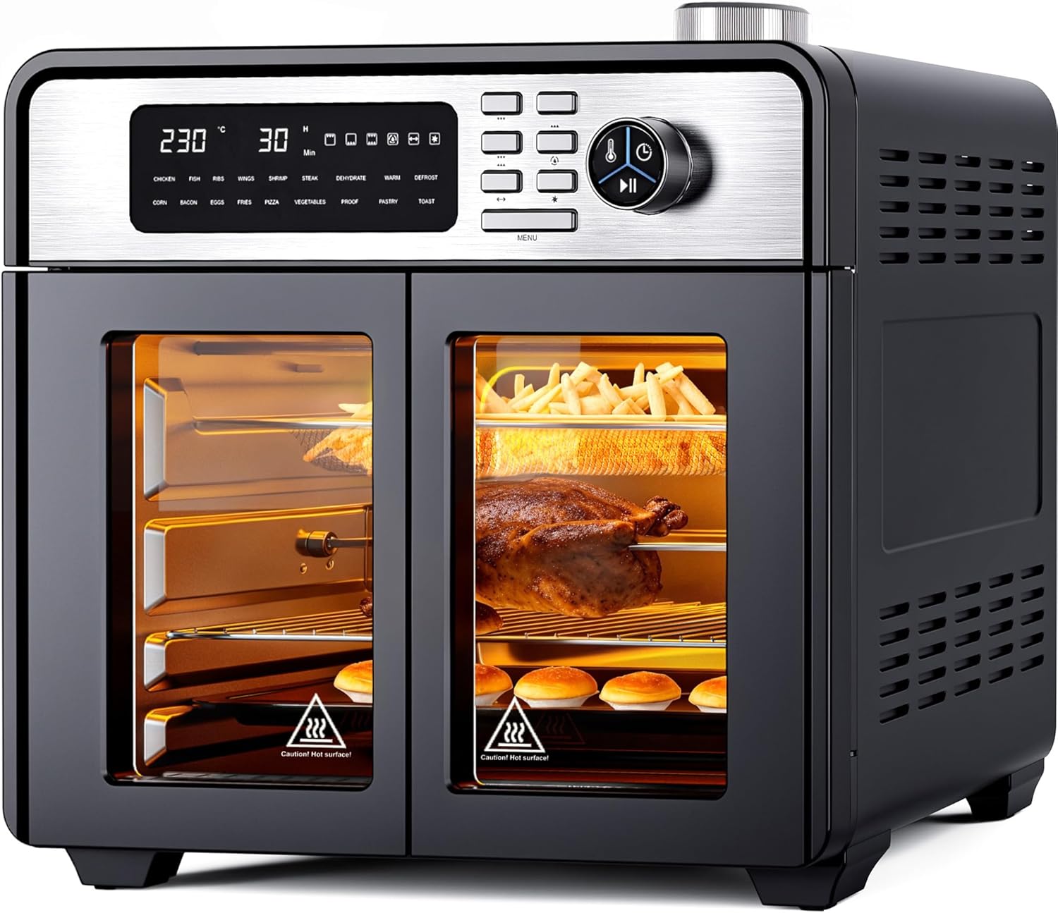 Rebonique 28L Air Fryer Oven with Rotisserie, 18 in 1 Large Air Fryer Cook Countertop Convection Oven, Oil Free Airfryer Fast Cooking Roast, Pizza, Bake, Grill, Toast, Dehydrate 1700W Full Accessory