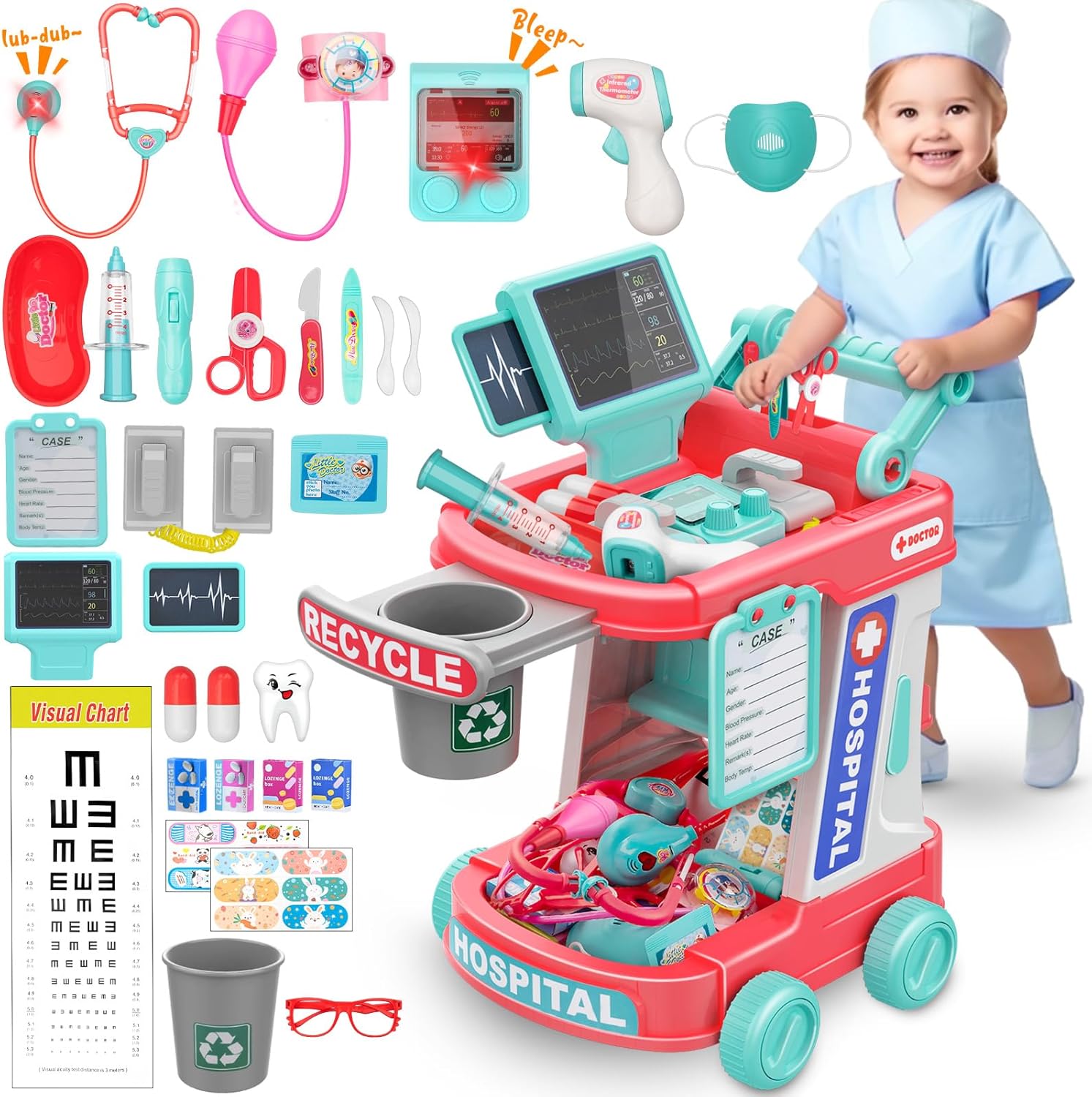Doctor Kit for Kids - Pretend Doctor Playset for Toddlers with Stethoscope - Medical Play Set Toy for Boys Girls - Kids Doctor Kit for 3 4 5 6 7 8 9 Year Old - Christmas Birthday Gift