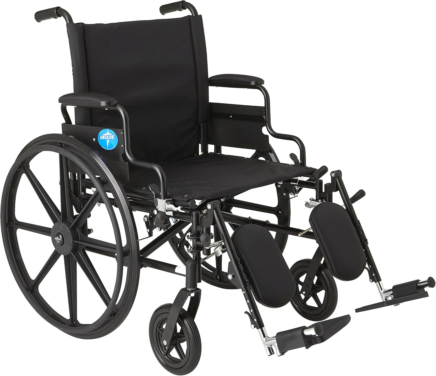 Medline Premium Ultra-Lightweight Wheelchair with Flip-Back Desk Arms and Elevating Leg Rests for Extra Comfort, Black, 22” x 18" Seat