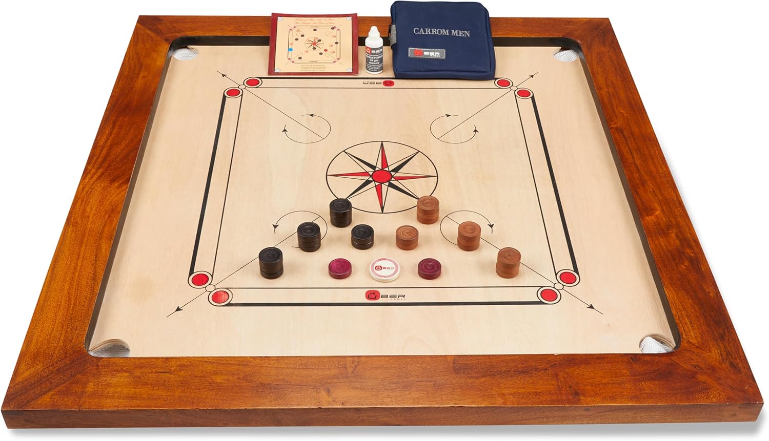 – Tournament Carrom Board Set – 35 x 35 inch Official Size Tournament Quality Board Including Carrom Men - Hardwood Edges for Fantastic Rebound - Suitable for serious & Competitive Players