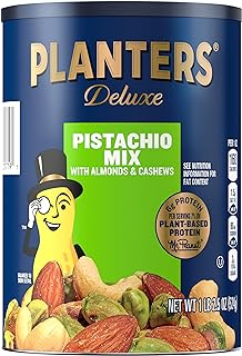 PLANTERS Pistachio Lovers Nut Mix, Mixed Nuts Snack with Pistachios no shell, Almonds & Cashews, Party Snacks, Plant-Based Protein, After School Snack, Bulk Nuts, Kosher 1lb 2.5oz Canister