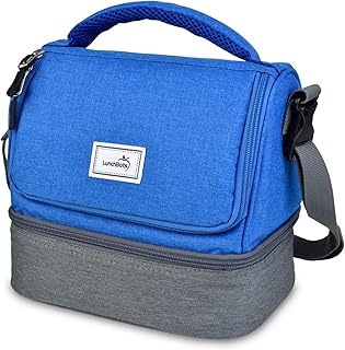 LunchBots Duplex Insulated Lunch Bag - Dual Section Design Fits Uno, Duo, Trio, Quad, Rounds, Bento Cinco Perfectly - Roomy Thermal Lunch Bag - Royal