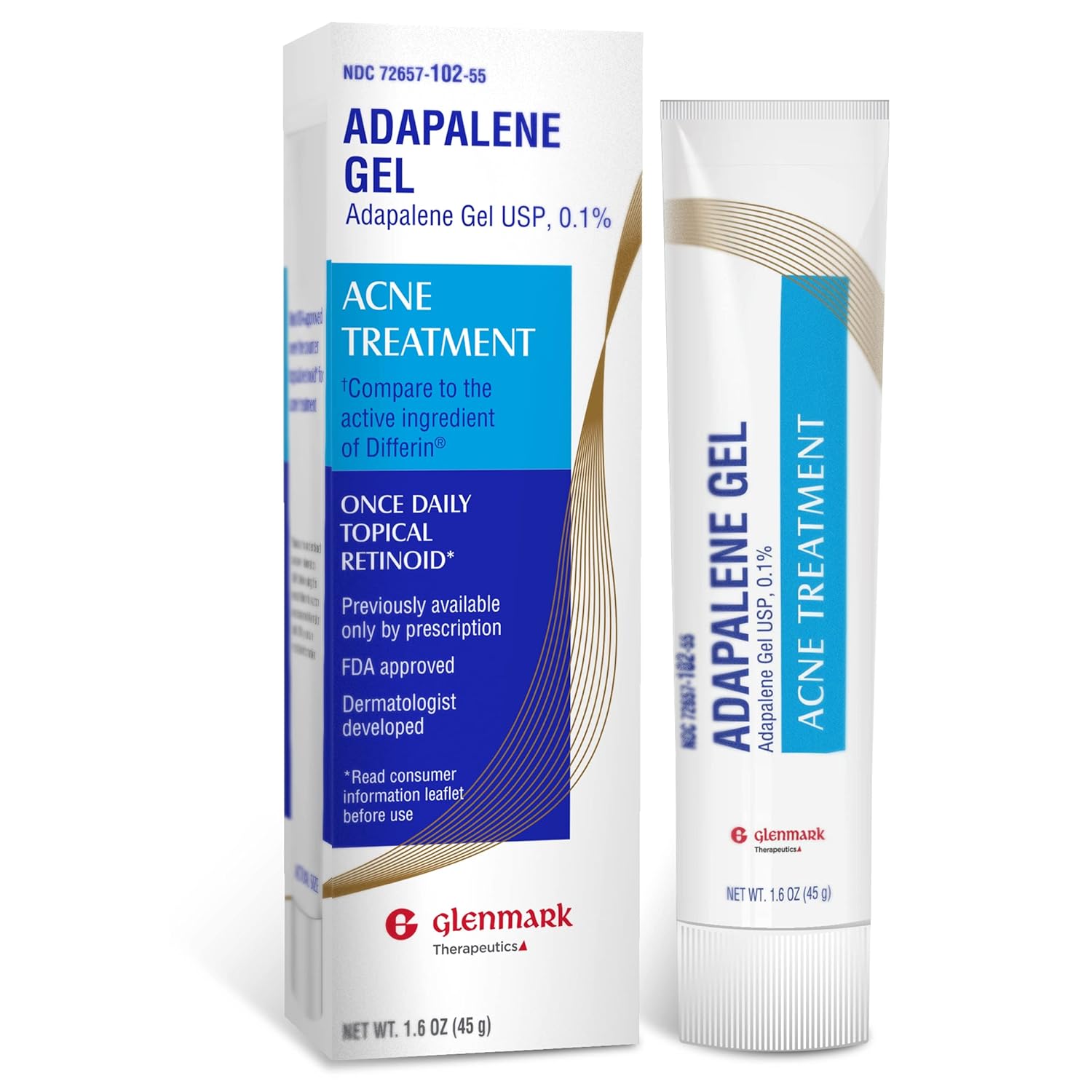 Adapalene Gel 0.1% Acne Treatment, Topical Retinoid Cream For Face, Helps Clear and Prevent Acne and Clogged Pores, 45 Gram Tube