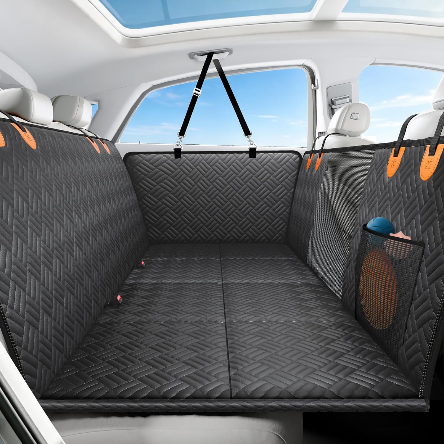 Dog Car Seat Cover for Back Seat, Hard Bottom Back Seat Extender for Dog
