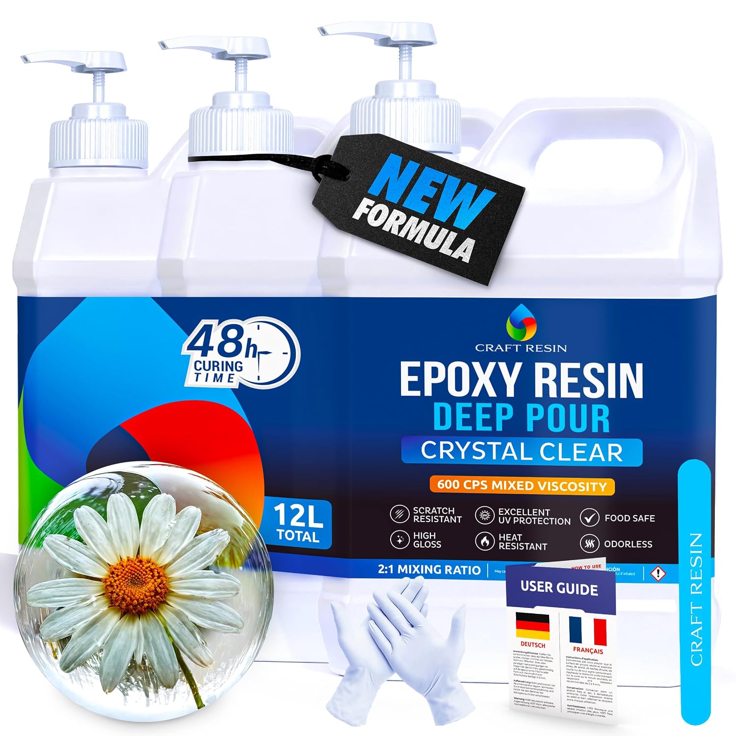 Craft Resin Deep Pour Epoxy Resin Kit. 2” Pours, Crystal Clear - 12L
