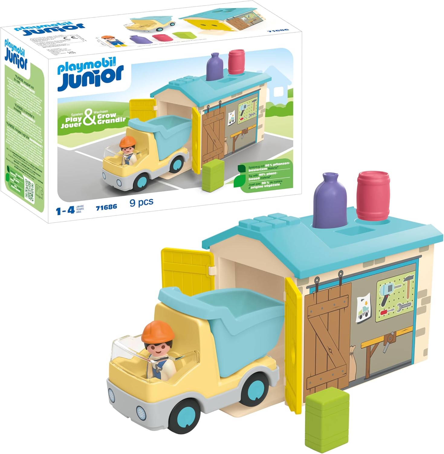 Playmobil 71686 JUNIOR: Truck with Sorting Garage, educational toy, made from over 90% plant-based plastics, fun imaginative role-play, playset suitable for children ages 1+