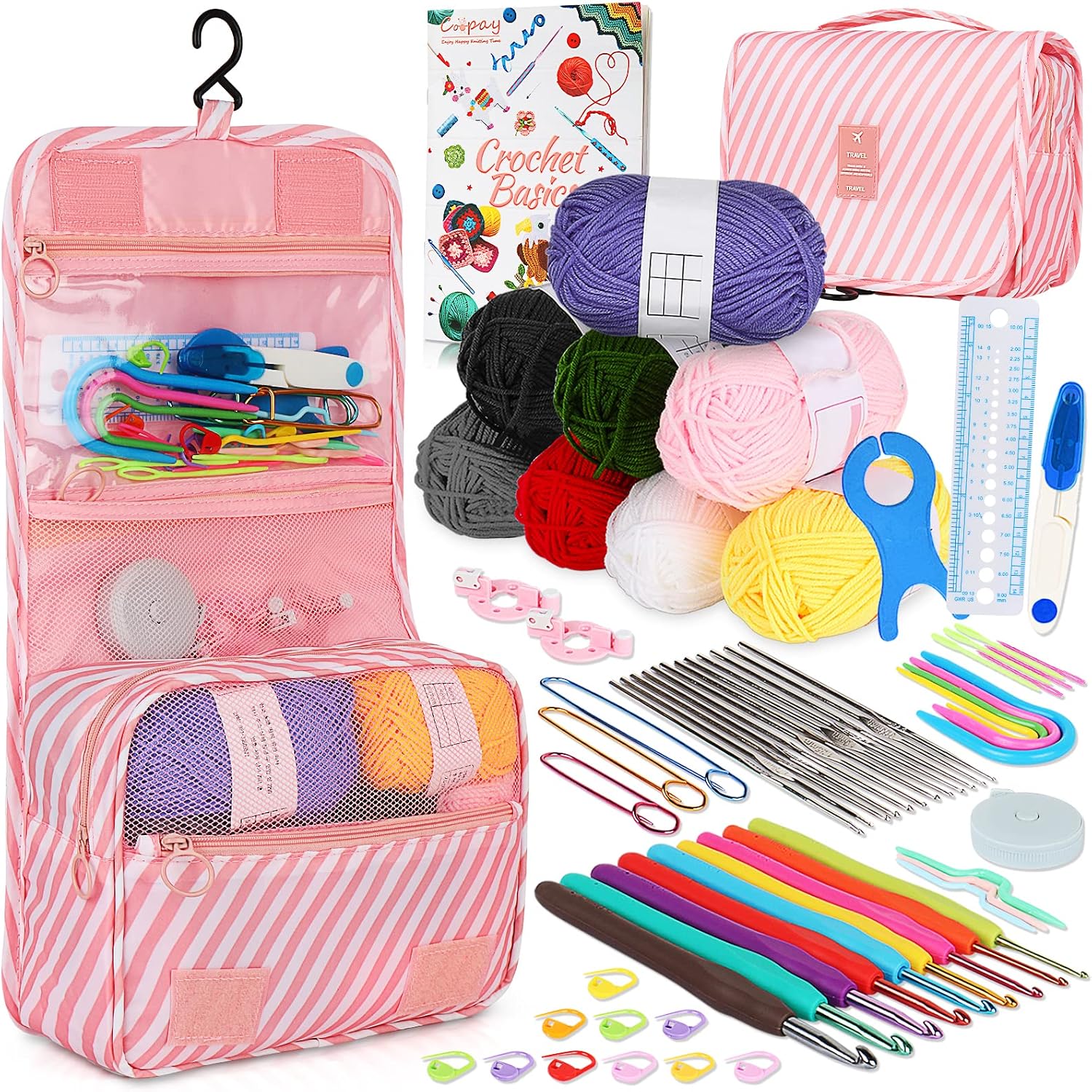 Coopay 63 Pcs Crochet Kit for Beginners, All-in-One Crochet Starter Kits