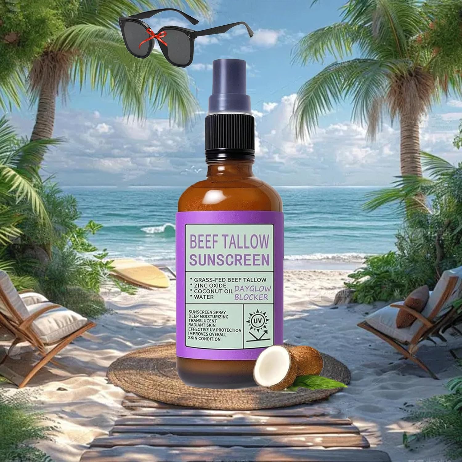 Grounded Labs Beef Tallow Sunscreen Spray, Grounded Labs Sunscreen Beef Tallow, Moisturizing Sunblock For Face & Body, Non Greasy Formula (1)