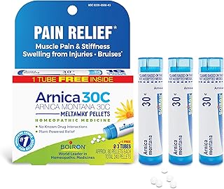 Boiron Arnica Montana 30C Homeopathic Medicine for Relief from Muscle Pain, Muscle Stiffness, Swelling from Injury, and Discoloration from Bruises - 3 Count (240 Pellets)