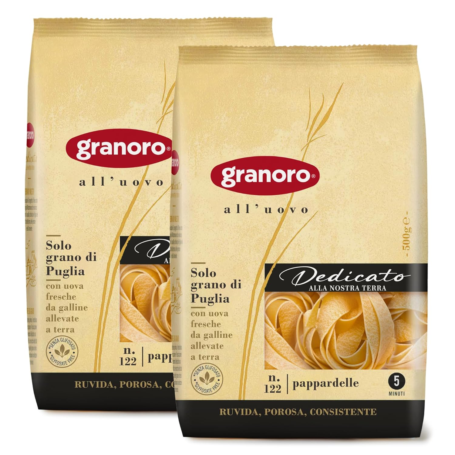 Granoro Dedicato Pappardelle Egg Nests #122 - Wide Ribbon Pasta, 100% Apulian Durum Wheat & Eggs, Non-GMO, 17.6oz Bags (Pack of 2)