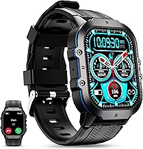 OUKITEL BT20 Military Smart Watch for Men,Fitness Tracker Smart Watches for Android/iOS,Bluetooth Call/Voice Assistant,50M Waterproof Rugged 1.96 Inch Touchscreen,100+ Sports Modes,24H Health Monitor