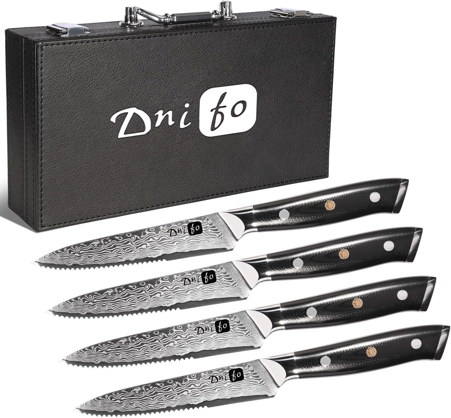 Kitchen Steak Knife Set, Premium 4PCS Damascus Steak Knives Set, Serrated 5”Japanese VG10 67-Layer Blade Set in Luxury Gift Box