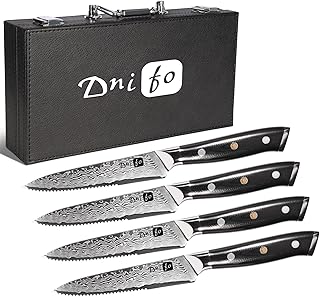Kitchen Steak Knife Set, Premium 4PCS Damascus Steak Knives Set, Serrated 5”Japanese VG10 67-Layer Blade Set in Luxury Gift Box