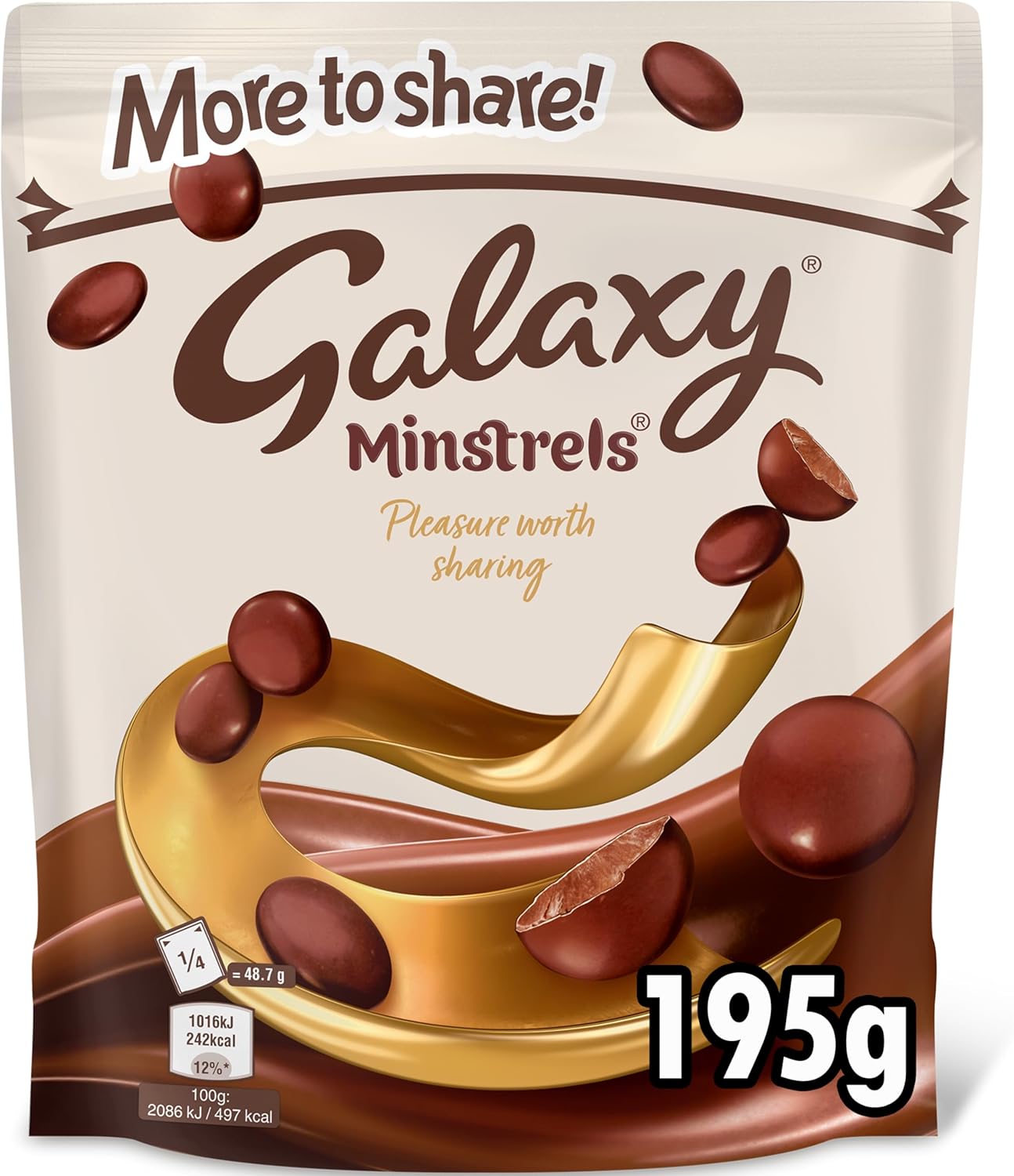 Galaxy Minstrels Chocolate Pouch 195g, A Chocolate Sharing Bag of Smooth Milk Chocolate Buttons in a Crispy Shell. The Perfect Indulgent Movie Night Treat, Snack for Roadtrips & Gift for Picnics