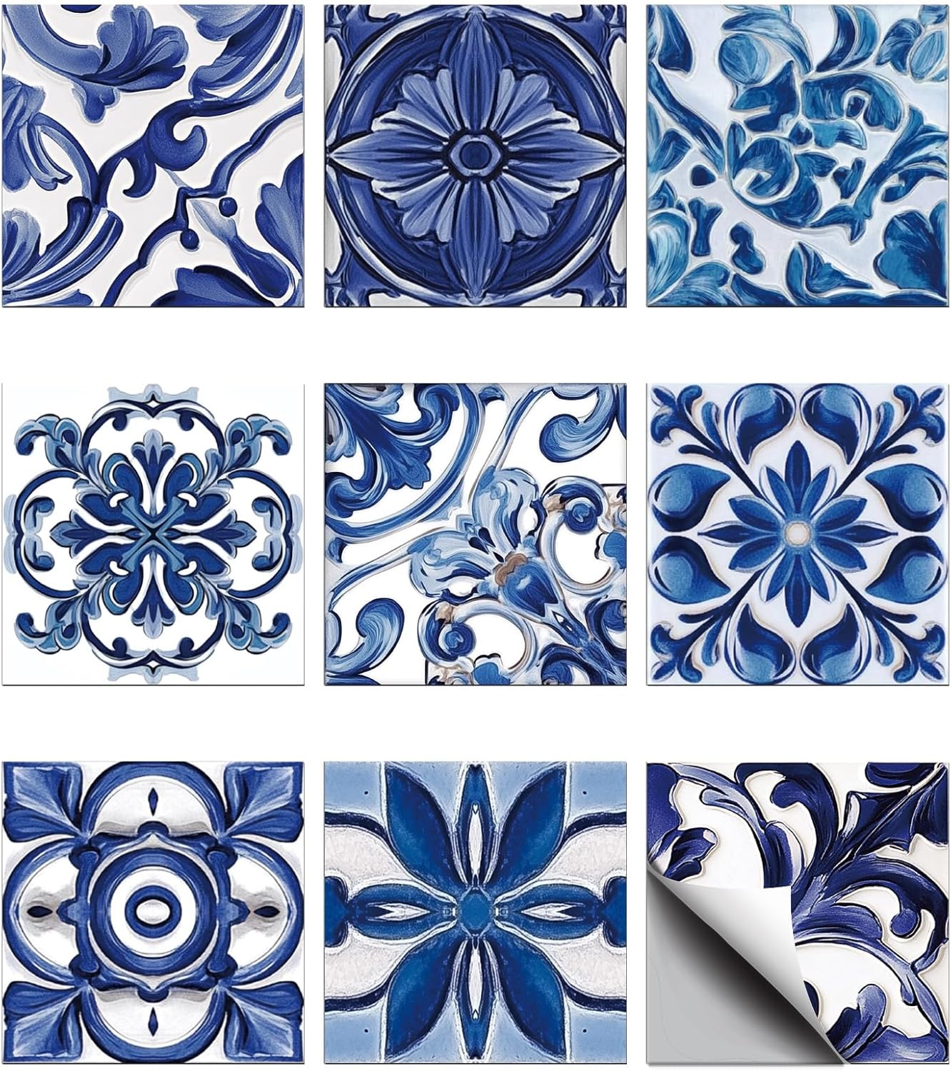 CHGCRAFT 36PCS Blue Relief Peel and Stick Tile Stickers Mosaic Style Removable Wall Decals Self Adhesive Tile Wallpaper for Kitchen Bathroom Toilet Living Room, 4x4 Inches