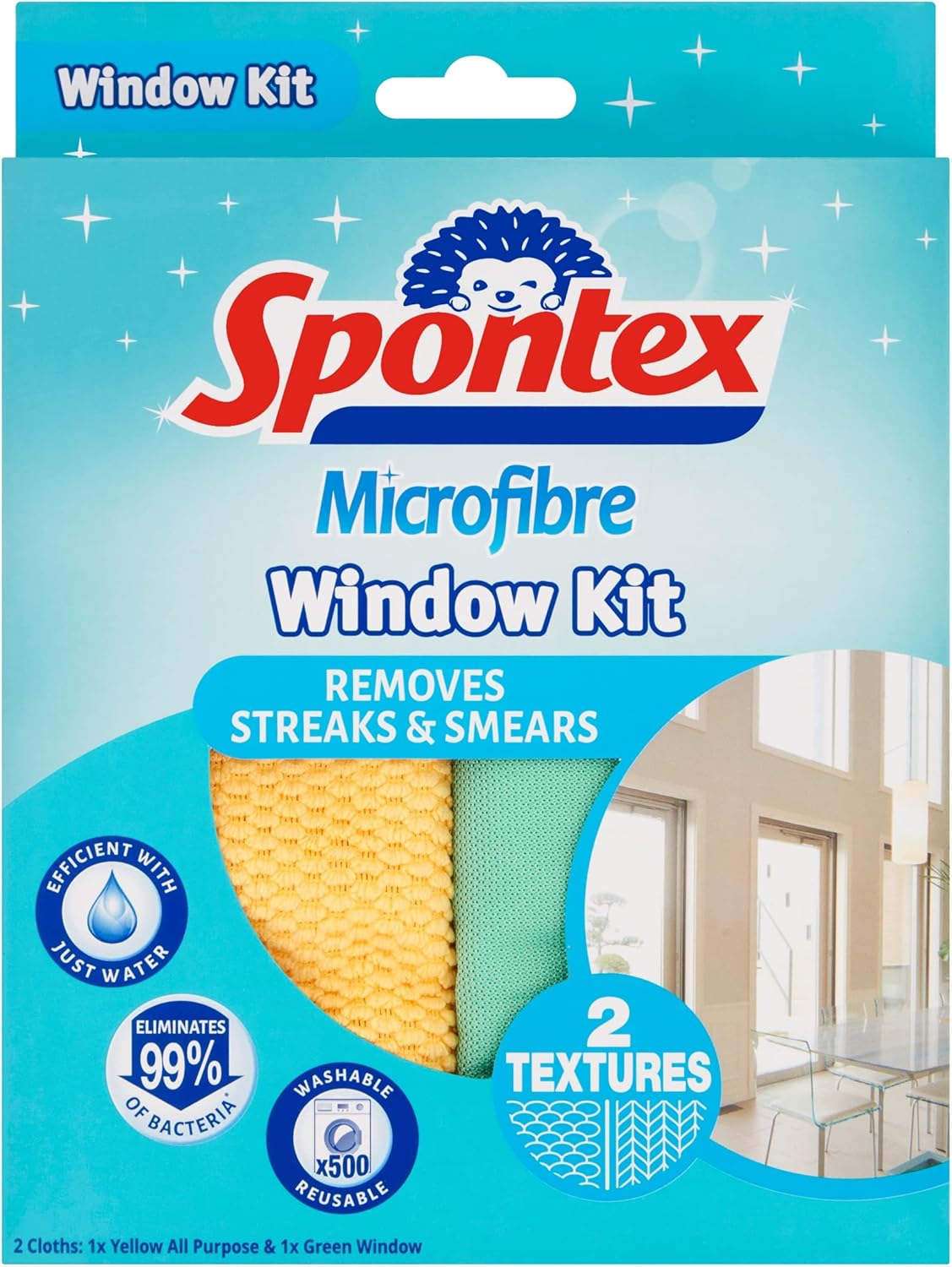 Spontex Microfibre Window Kit, 2 Wipes