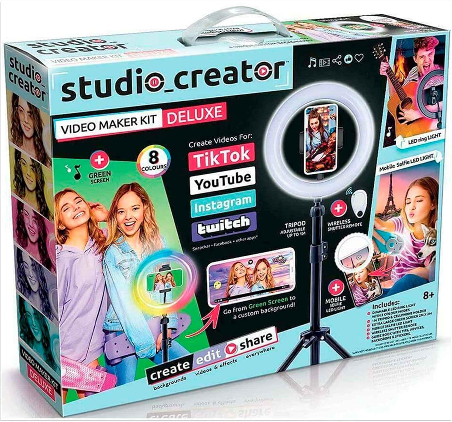 Canal Toys Studio Creator INF 003UK Video Maker Kit Deluxe, Colour LED XL Green Screen, 1m Tripod, Remote, Clip-On Selfie Ring Light + Guide,Multicolor,45 x 8 x 36 centimeters