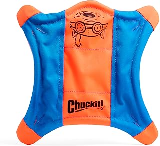 Chuckit! Flying Squirrel Fetch Dog Toy - Water Floating Flyer - Soft and Durable Polyester Canvas Construction - For Medium Dogs - Size Medium - 9.5-inch Diameter - Pack of 1 - Orange and Blue