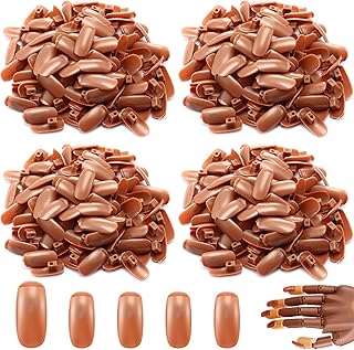 Blulu 400 Pieces Replacement Refill Nail Tips False Nail Tips for Flexible Nail Training Hand Practice Fake Nail Hand Nail Display Manicure Supply DIY Nail Practice (Brown)