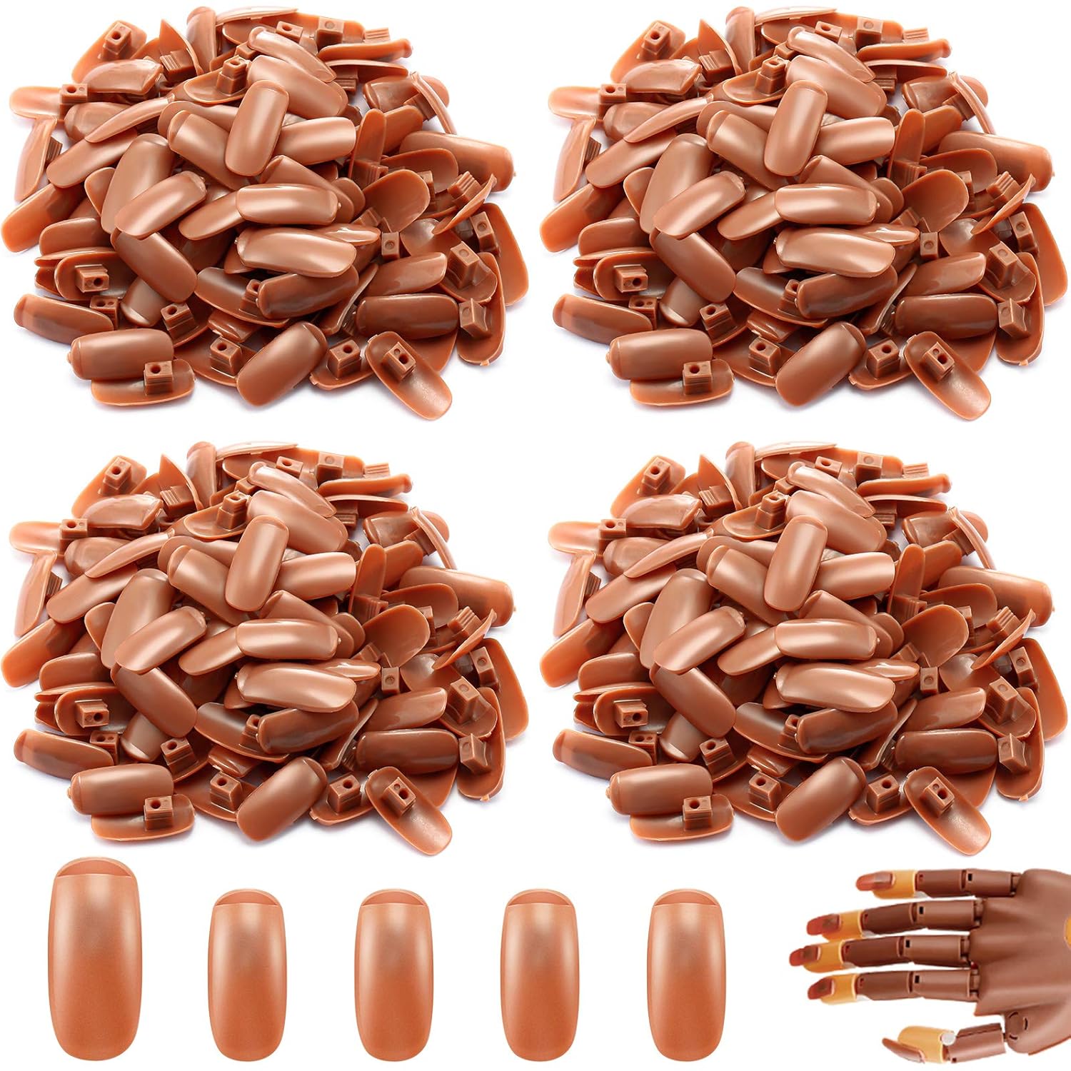 Blulu 400 Pieces Replacement Refill Nail Tips False Nail Tips for Flexible Nail Training Hand Practice Fake Nail Hand Nail Display Manicure Supply DIY Nail Practice (Brown)