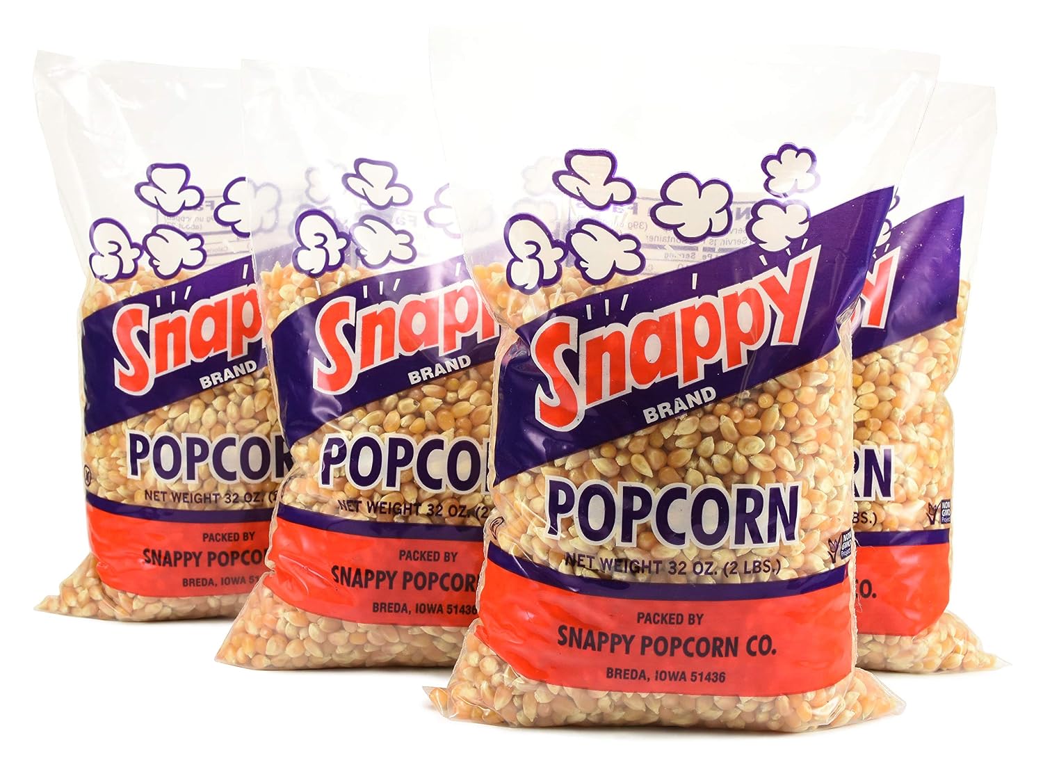 Snappy Yellow Popcorn Kernels for Popping with Popcorn Machine, Air Popper or Stove Top, 2 lb Bags, 4 Pack