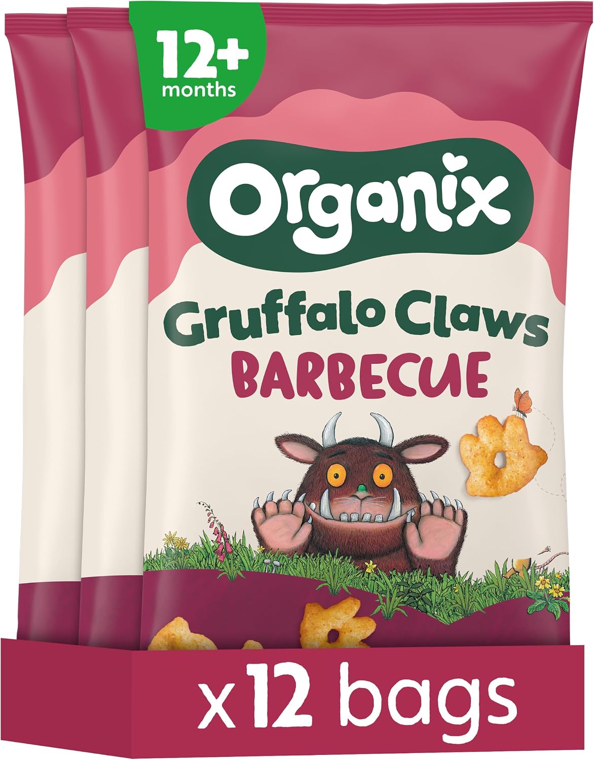 Organix Barbeque Gruffalo Claws Corn Puffs Multipack, 3 x (4 x 15 g Bags)
