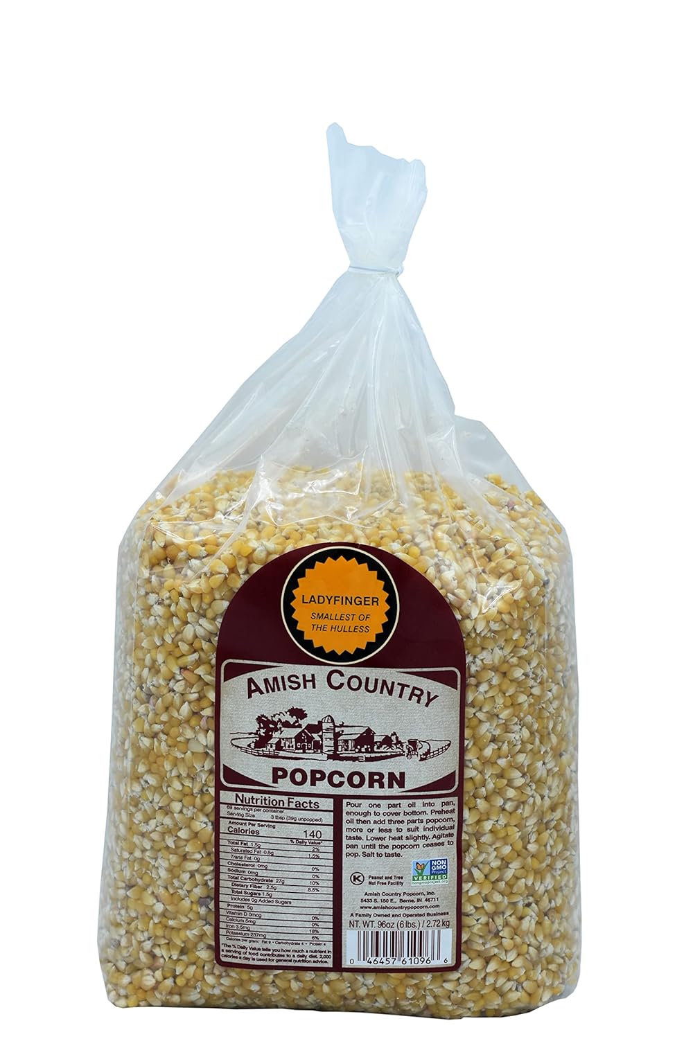 Amish Country Popcorn | 6 lb Bag | Ladyfinger Popcorn Kernels | Old Fashioned, Non-GMO and Gluten Free (Ladyfinger - 6 lb Bag)