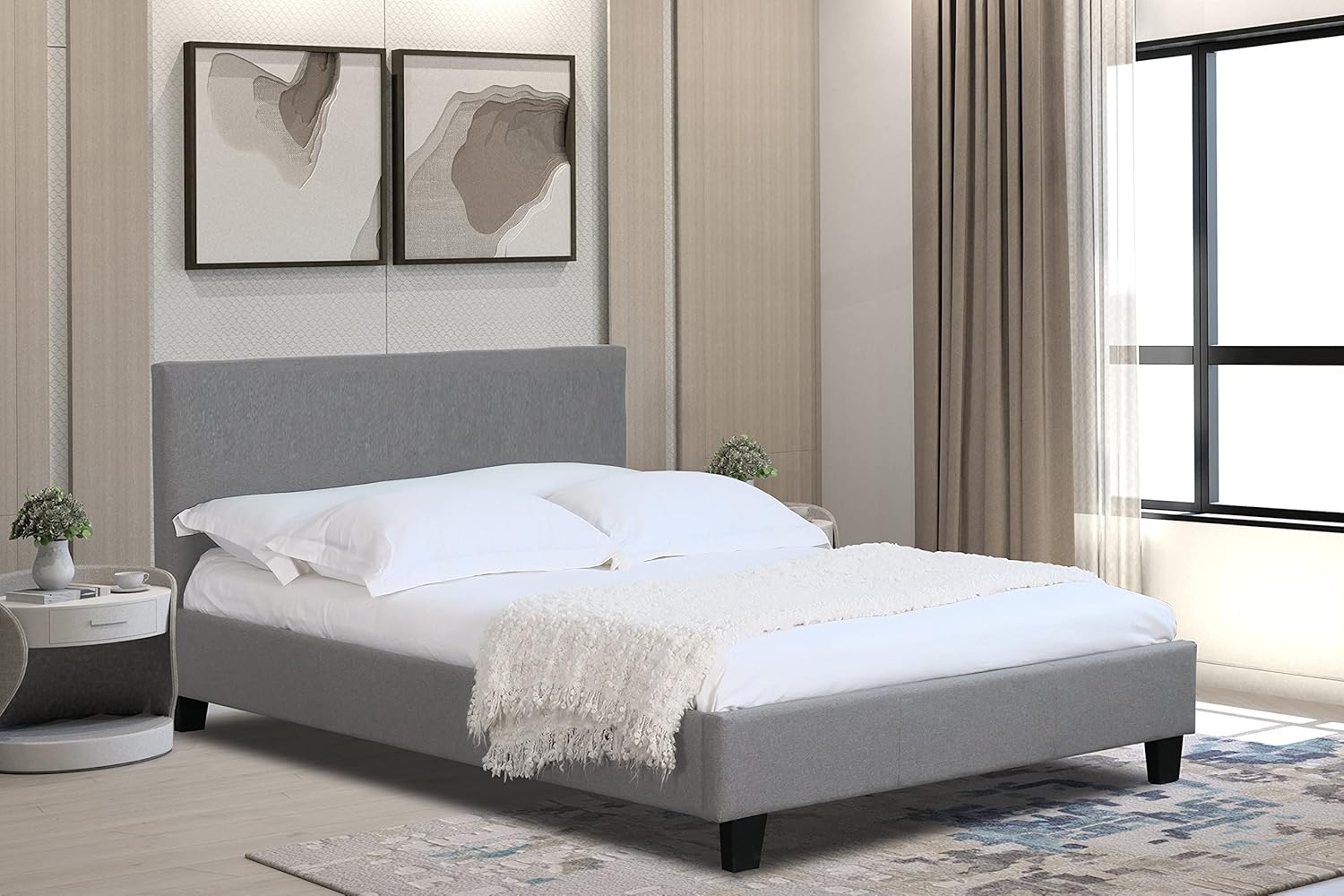Fabric Modern Bed Frame Light Grey With Lucy Mattress 3ft 4ft 4ft6 5ft (Double)