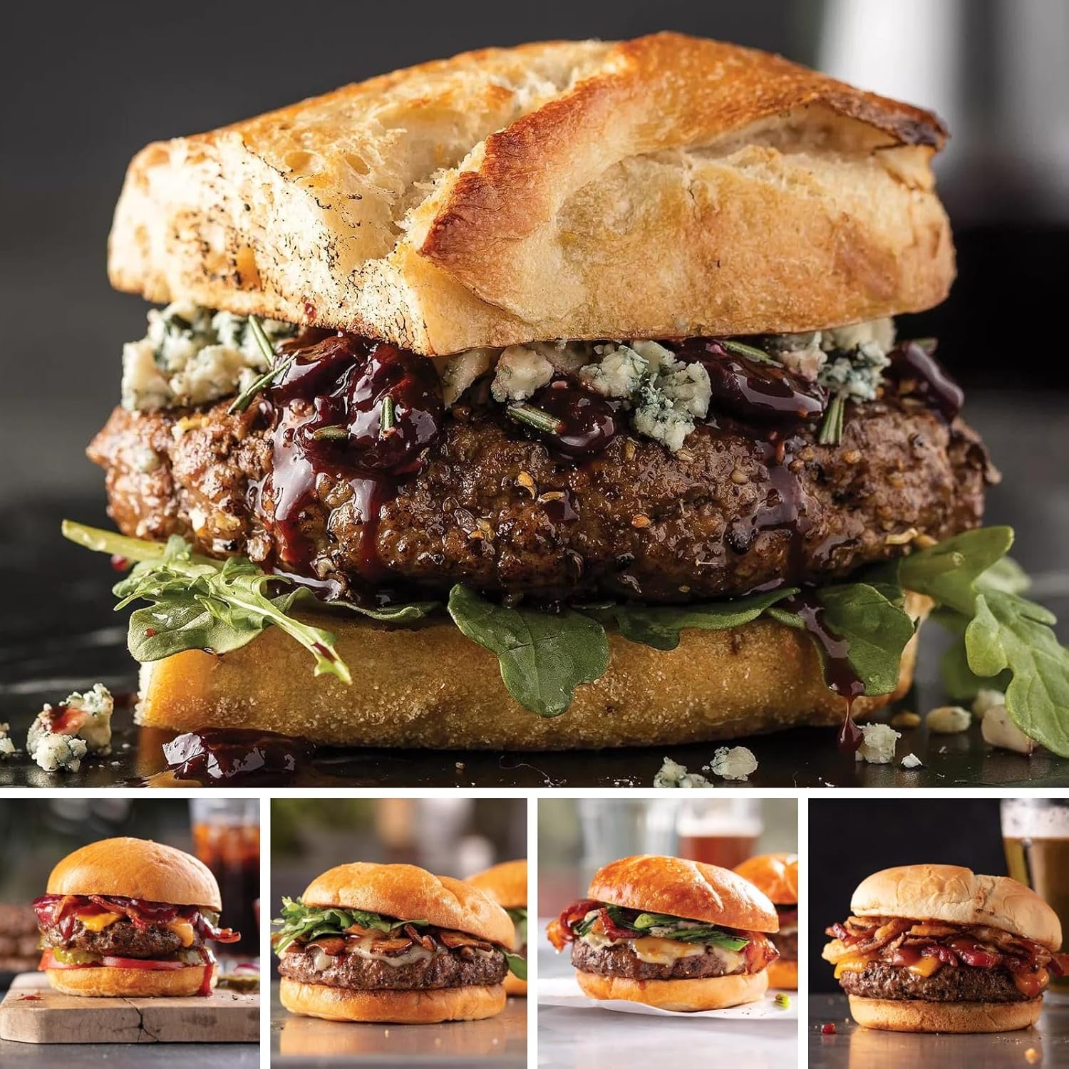 Omaha Steaks Favorites 4th of July PureGround Burger Flight with Smash Burgers (4 PureGround Filet Mignon Burgers, 4 PureGround Sirloin Burgers, 4 PureGround Porterhouse Burgers, 4 PureGround New York Strip Burgers, 8 Smash Burgers)
