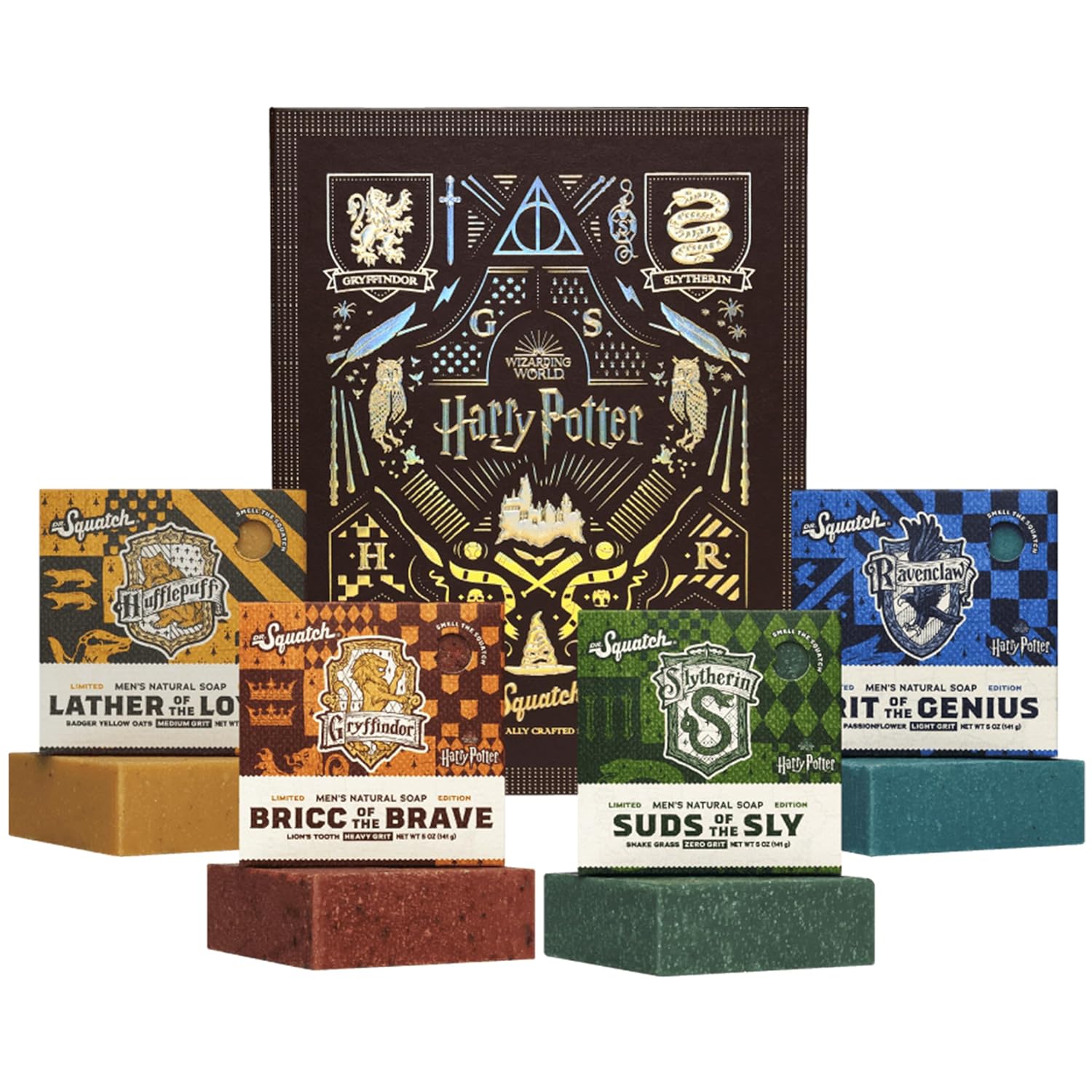 Dr. Squatch Soap Harry Potter Collection with Collector's Box - Men's Natural Bar Soap - 4 Bar Soap Bundle and Collector's Box - Soap inspired Gryffindor, Slytherin, Ravenclaw, and Hufflepuff