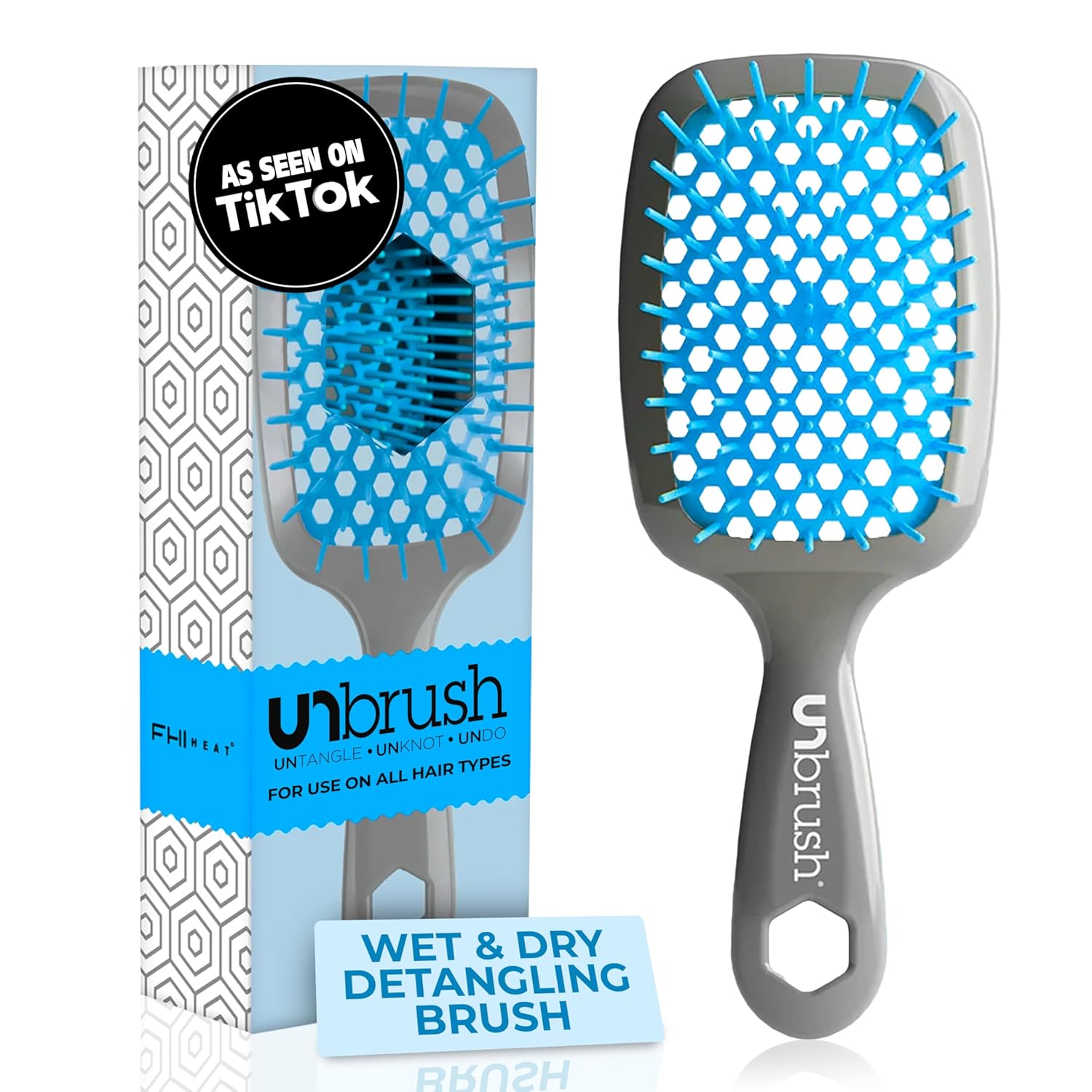 FHI Heat UNbrush Detangling Brush for Pain-Free Brushing on All Wet or Dry Hair Types — Durable DuoFlex Anti-Static Bristles, Lightweight Handle, Vented Hair Brush