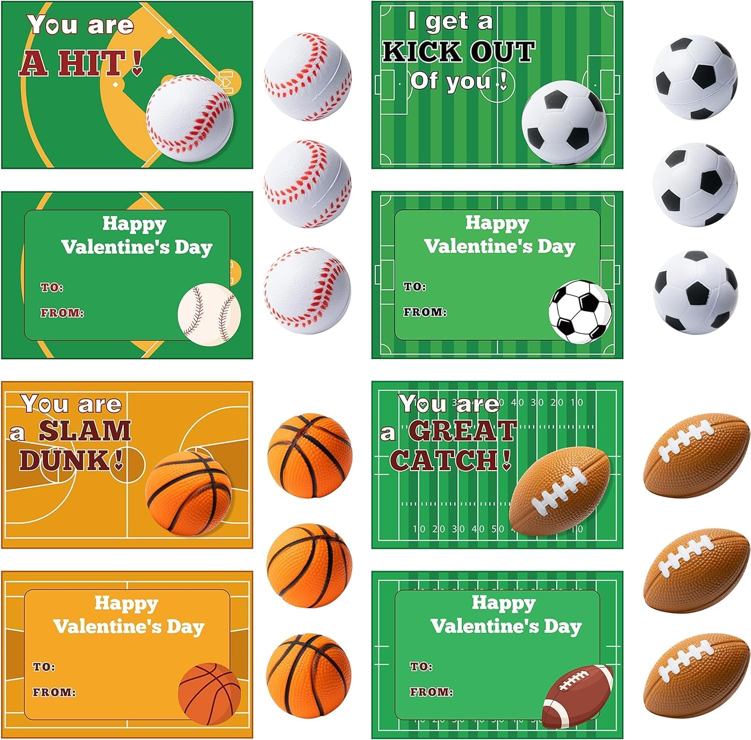 Haooryx Valentine's Exchange Gifts Bulk - 16-Pack Mini Sports Stress Balls Gift Cards Valentine's Day Kids' Multi-Item Party Favor Packs Fun Stress Relief Toys Classroom Gift Exchange Party Favors