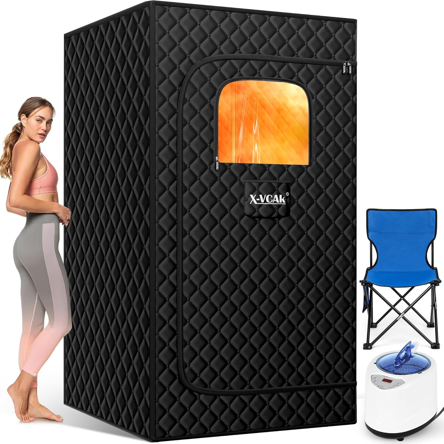 Upgraded Portable Sauna Box for Home,Relaxation, Steam Sauna for Home with Steamer, Remote Control, Folding Chair, 9 Levels