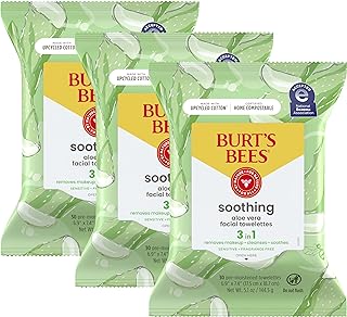 Burt's Bees Aloe Vera Face Wipes, for Sensitive Skin, Soothing Makeup Remover & Facial Cleansing Towelettes, 30 Ct. (3-Pack)