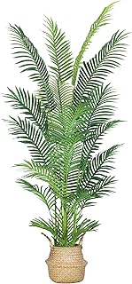 6FT Artificial Palm Tree,Faux Areca Palm Plant with Real Touch Leaves and Adjustable Branches,Fake Tropical Palm Tree for Home Office Indoor Outdoor Modern Decoration