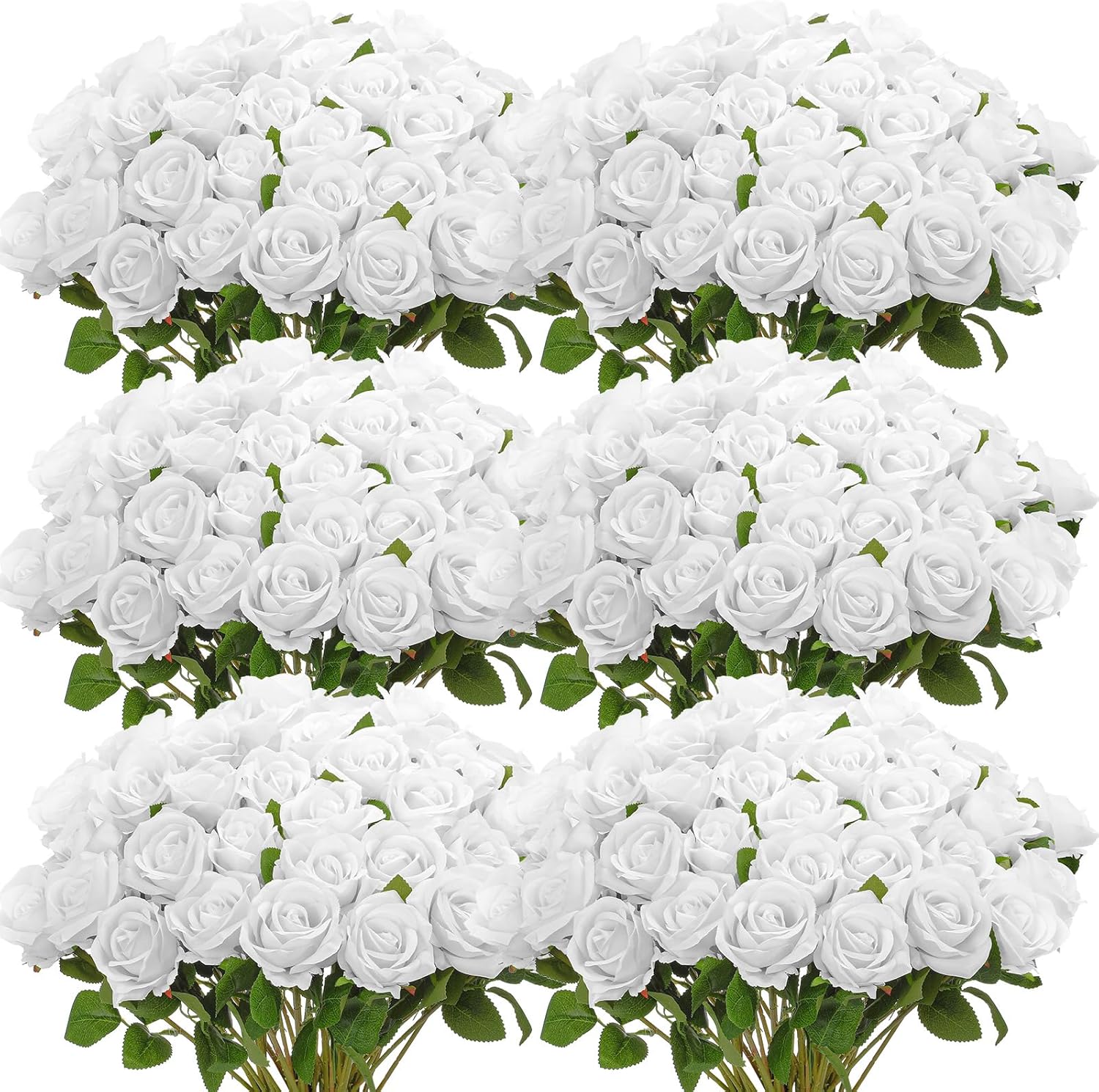 Jexine 50 Pcs Artificial Rose Flower Bulk Realistic Silk Fake Roses with Long Stem Plastic Artificial Flower Bouquet Real Looking for Home Wedding Centerpieces Party Decoration(Pure White)