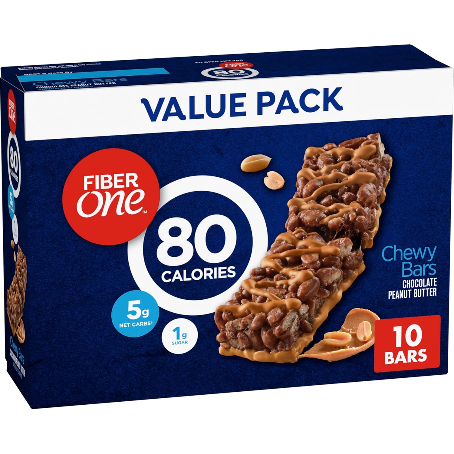 Fiber One 80 Calorie Chewy Bars, Chocolate Peanut Butter, Snack Bars Value Pack, 10 Ct, 8.2 oz