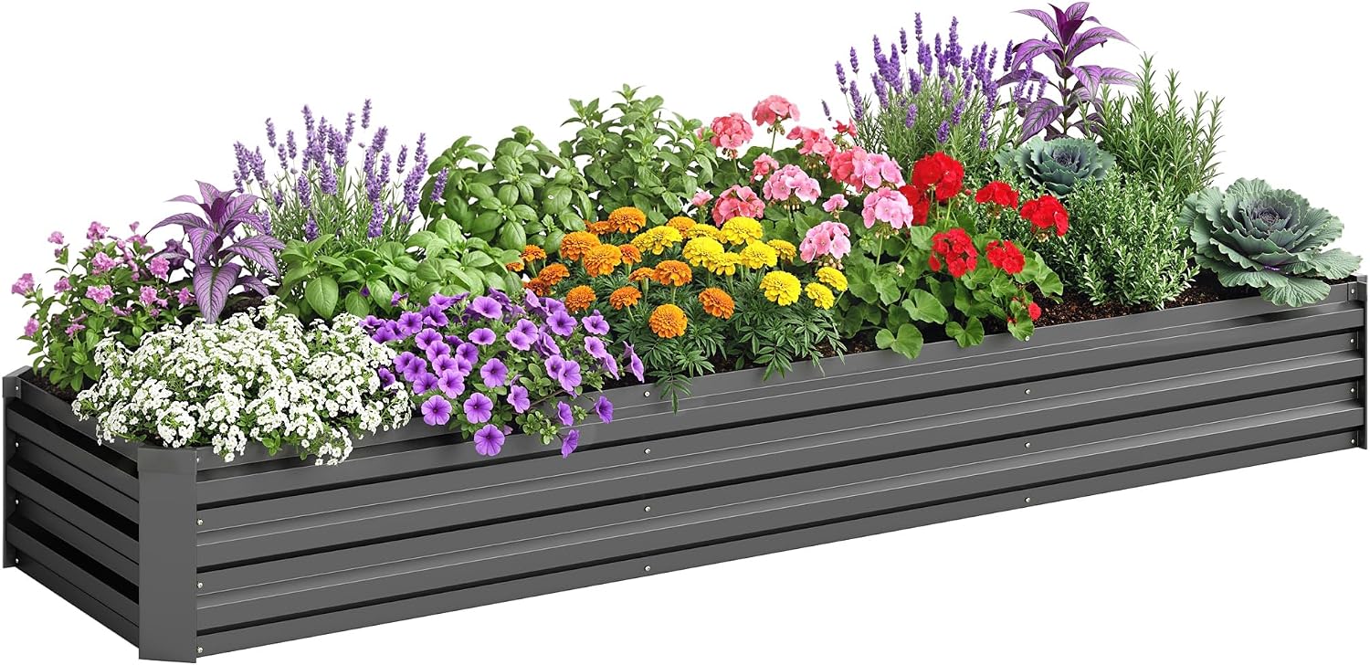 Outsunny Galvanised Raised Bed for Garden, 240 x 60 cm, Grey